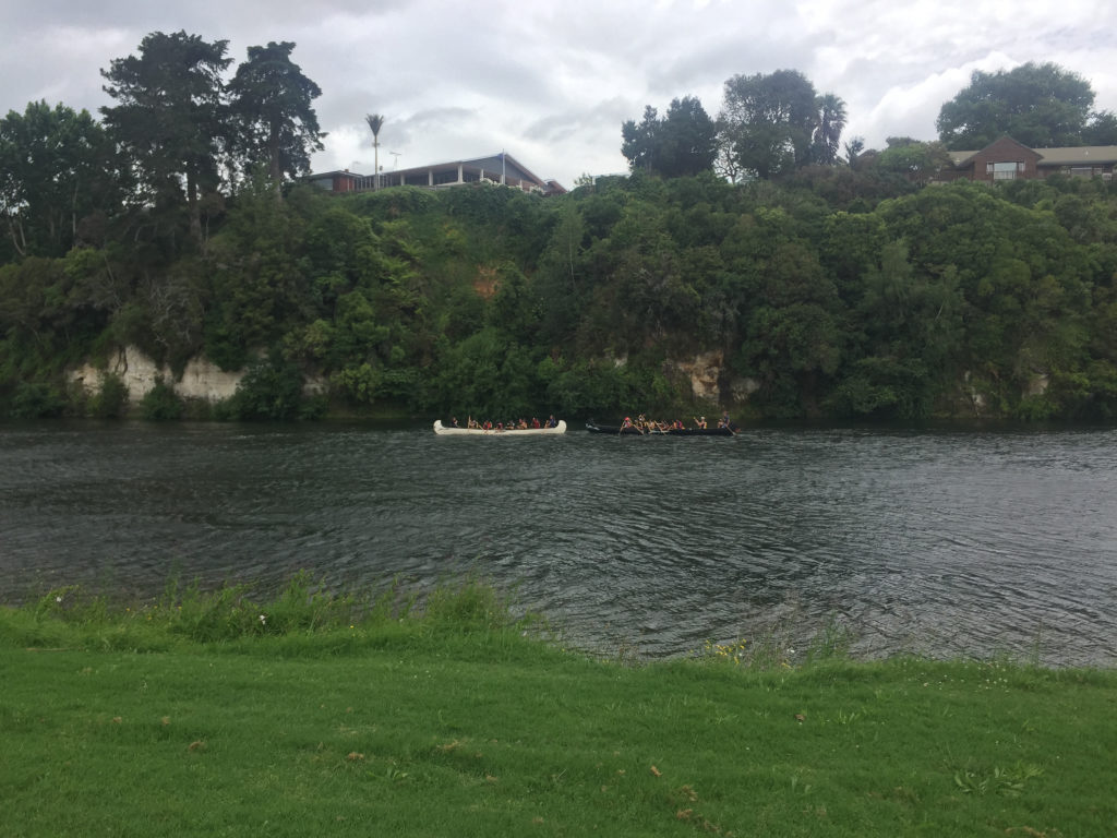 Two Waka Practicing on the Waikato River - Te Araroa Trail Blog