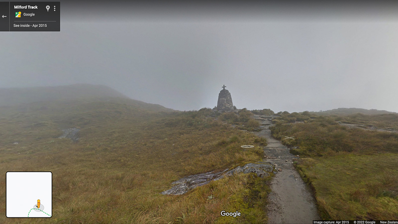 A google earth screenshot of the cairn at Mackinnon Pass on the Milford Track.