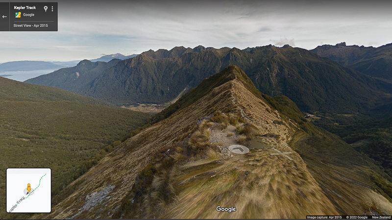 A screenshot of the Hanging Valley ridgeline on the Kepler Track from Google Earth.