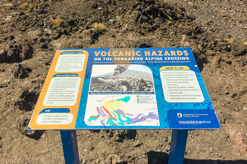 a volcanic hazard sign on the tongariro trail