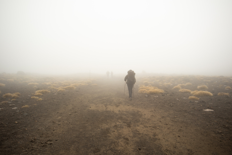 an example of poor visibility on the tongariro crossing hike