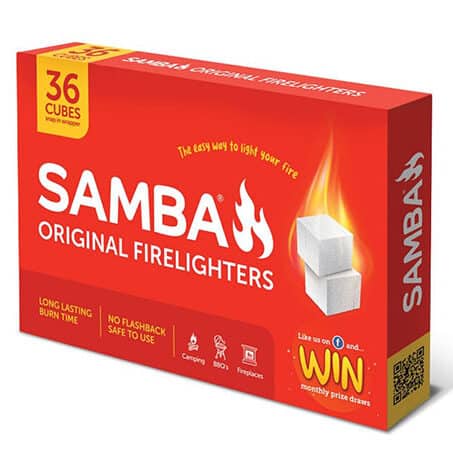 Samba Firelighters help get a fire going quickly and with minimal effort.